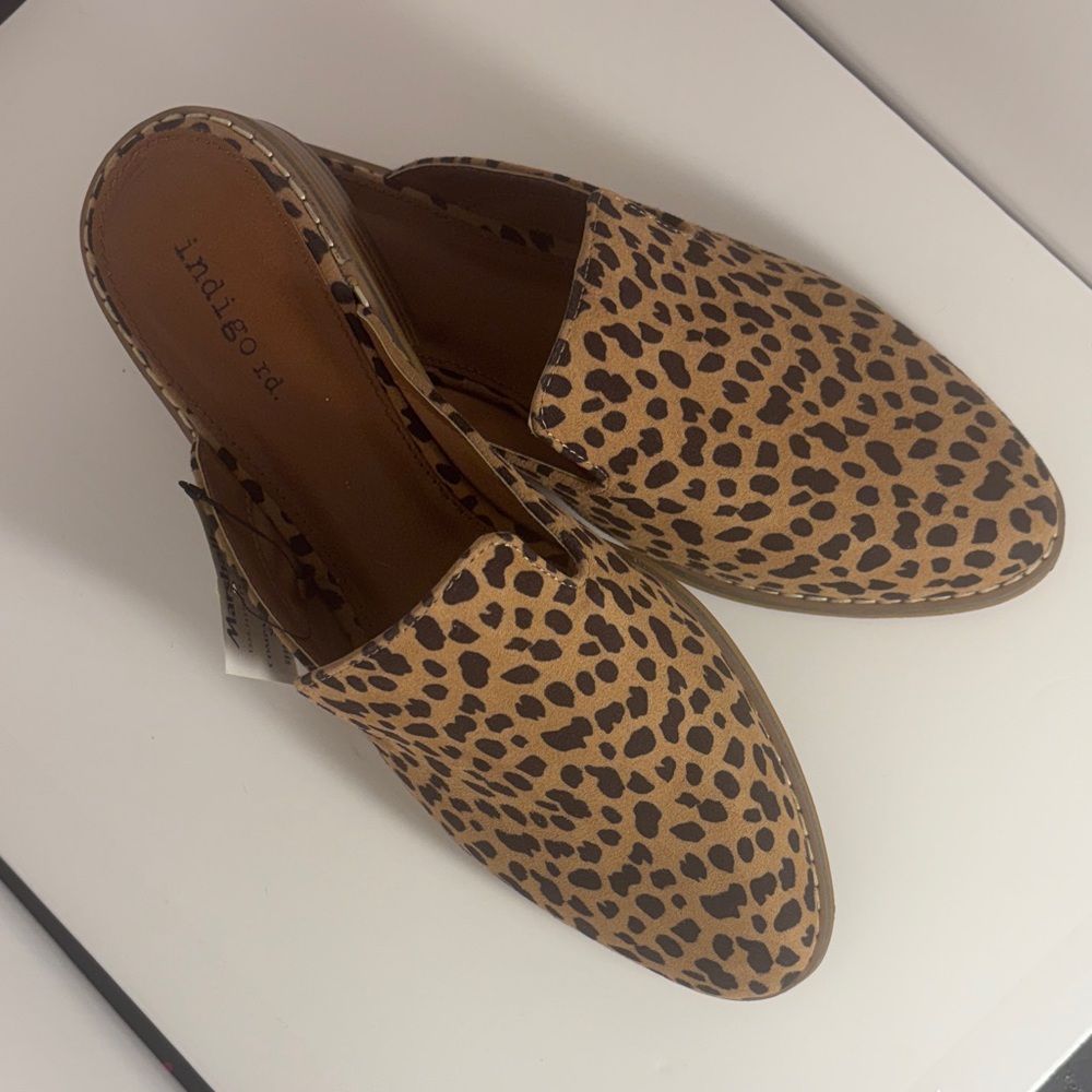 New with Tags Indigo Leopard Print Slip-On Flats - Tan and Black